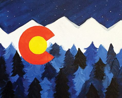 Places In The Community, Tap House, Colorado Art, Create Brand, Colorado Flag, Flag Painting, Paint And Sip, Glass Of Wine, Art Therapy