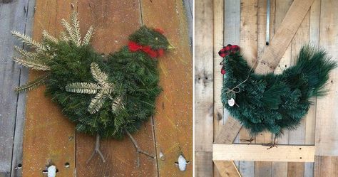 How to Make a Chicken Wreath Diy Chicken Wreath, Chicken Christmas Wreath, Chicken Wreath Diy, Chicken Wreaths, Chicken Wreath, Chicken Wire Crafts, Cedar Wreath, Hummingbird House, Chicken Christmas