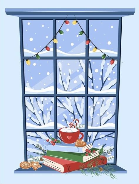 Winter Window Illustration, Christmas Book Illustration, Christmas Window Illustration, Cozy Winter Illustration, Winter Illustration Art, Winter Landscape Illustration, Dance Drawings, Cozy Illustration, Christmas Vector Illustration