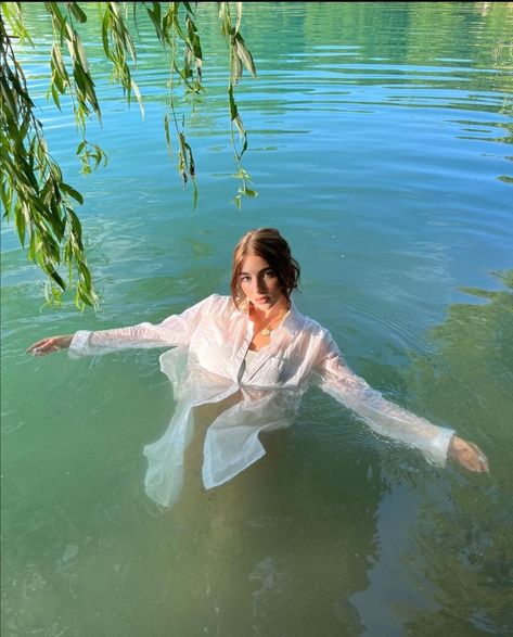 River Mermaid, Shirt Photoshoot, Aesthetic Luxe, Summer Photo Shoot, Water Shoot, Summer Picture Poses, Water Nymphs, People In Nature, Wet Clothes