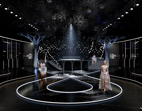 Eternals Show Stage Fashion Show Runway Stage, Fashion Show Set Design, Concert Set Design, Fashion Show Stage Design, Fashion Ramp, Makeup Event, Runway Stage, Celestial Fashion, Interior Portfolio