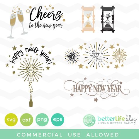 (FREE SVG Files) New Year’s Pack Freebie Free New Years Svg, New Years Eve Svg Free, Happy New Year Svg Free, New Years Svg, New Year Svg, Winter Svg, Silhouette Ideas, Free Svg Files, Vinyl Ideas