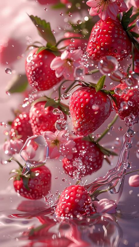 A close up of strawberries in water stock images Fruits In Water Wallpaper, Fruit In Water Wallpaper, Fruit Advertisement, Strawberry Picture, Fruit In Water, Pictures Of Fruit, Water Advertisement, Water And Fruit, Strawberries Aesthetic