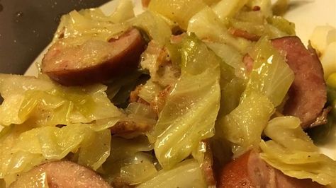 Fried Cabbage and Kielbasa Cabbage And Ham Hock Recipes, Cabbage With Ham Hock, Fried Cabbage And Kielbasa, Cabbage With Smoked Sausage, Cabbage And Kielbasa, Ham Hock Recipes, Kielbasa Recipe, Cabbage Recipes Southern, Sausage Cabbage