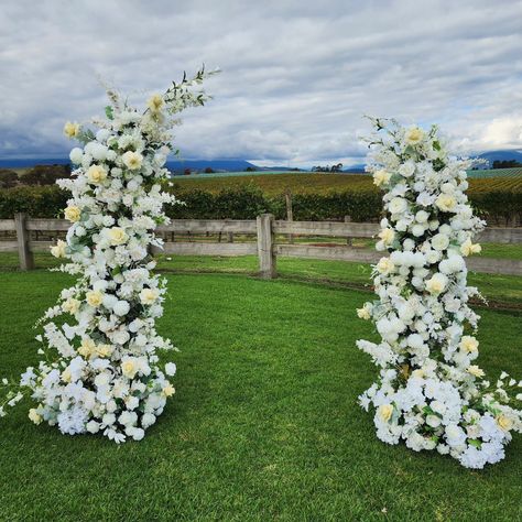 Congratulation to our wonderful couple! Overlooking the stunning vineyards of @zonzoestate, you can't go wrong getting the right vibes to say "I do". Lush floral half moon arch setup for this lovely couple with a touch of citrus yellow. I can wait to see @foreverbeginsnow_ 's magic! #weddingflowersdecoration #flowersforwedding #luxuryweddingflowers #weddingfloristry #tablecentrepiece #eventflorals #weddingflorists #flowercenterpiece #flowerdecorations #flowersdecoration #weddingceremony... Half Arch Wedding, Moon Arch, Half Arch, I Can Wait, Luxury Florists, Flower Studio, Wedding Flower Inspiration, Lovely Couple, Wedding Ceremony Decorations