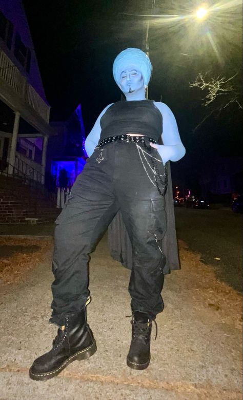 goth punk alt megamind costume. nonbinary trans megamind, woman megamind costume, blue alien, drag king megamind Megamind Costume, Trans Goth, Blue Alien, Drag King, Goth Punk, Blue, Quick Saves