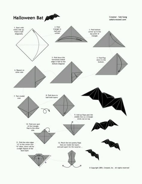 *Broken* How to make an Origami bat (3) Origami Games, Origami Bat, Halloween Origami, Origami Book, Origami Frog, Kids Origami, Cute Origami, Origami For Beginners, Origami Love