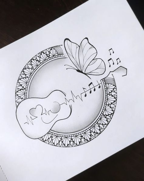 Guitar 🎸🎶 Butterfly 🦋 drawing with mandala art 🎨... Check out this video full tutorial link in Bio ❤️ 🤗... . . . . . #guitar #guitardrawing #guitarart #guitarmandala #music #musicnotes #musicnote #butterfly #musicnotedrawing #butterflydrawing #butterflyart #Mandalaart #mandala @vennila_yl_creations Guitar Mandala Drawing, Guitar Mandala Art, Guitar Butterfly, Mandala Butterfly, Guitar Drawing, Butterfly Mandala, 2022 Art, Music Symbols, Butterfly Drawing