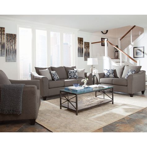 Grey Living Room Sets, Cheap Living Room Sets, Compact Sofa, Patio Hammock, 3 Piece Living Room Set, Transitional Living, Grey Upholstery, Transitional Living Rooms, Living Room Decorating