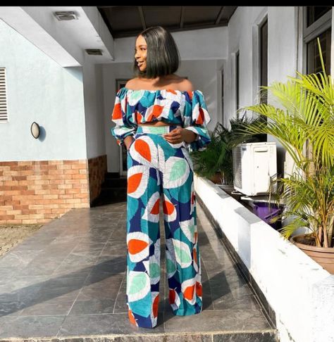 Ankara Jumpsuit Styles For Women, 2piece Outfits Pants Ankara, Shirt And Palazzo Outfit, Ankara Shirt And Trouser For Women, Ankara Palazzo Trouser And Crop Top, Ankara Palazzo Pants And Top, Ankara Pant Trousers Women Outfit, Ankara Top With Trousers, Shirt And Trousers Women