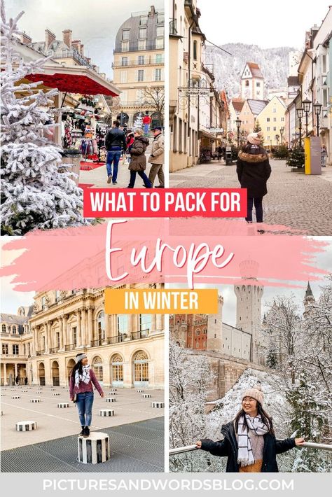 Wondering what to pack for Europe in winter? Here's the ultimate Europe winter packing list for a carry-on! Here's all the handy things you need to bring, including Europe winter outfits and tips. Do not plan your Europe winter travel without reading this guide! Winter European Travel Outfits, Outfit For Europe Winter, Vienna Outfits Winter, Winter Europe Packing List, Europe In Winter Outfits, Winter Europe Outfits Travel, Outfits For Winter In Europe, 54321 Packing Winter, Winter In Europe Packing List