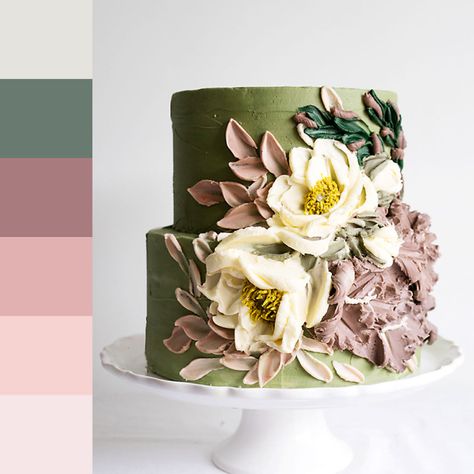 Peonies Palette Knife Cake, Cake Liner, Green Cake, Cake Knife, Buttercream Flowers, Painted Cakes, Decorating Style, Snacks Für Party, Unique Cakes