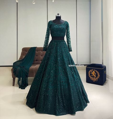 24.6k Likes, 138 Comments - Ejaaz Couture (@ejaazcouture) on Instagram: “Deep forest green hand embroidered lehenga set //…” Emerald Green Lehenga, Ejaaz Couture, Dark Green Lehenga, Green Lehenga Choli, Bridal Sarees South Indian, Desi Wedding Dresses, Lehenga Choli Wedding, Deep Forest Green, Green Lehenga