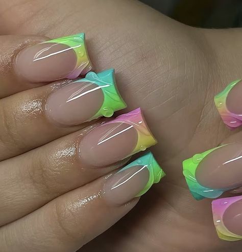 Acrylic Nails Yellow, Neon Acrylic Nails, Green Acrylic Nails, Acrylic Toe Nails, Airbrush Nails, Colored Acrylic Nails, Girly Acrylic Nails, Short Square Acrylic Nails, Acrylic Nails Coffin Pink