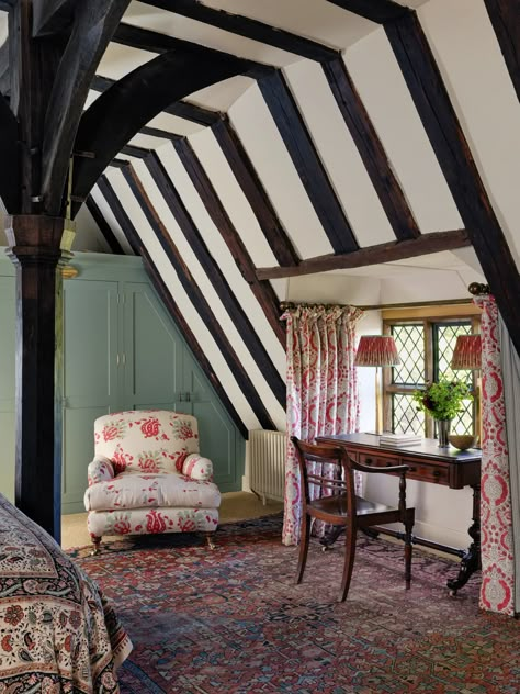 A dream team of designers brings harmony and authenticity to a Tudor house in the Kent countryside | House & Garden Tudor Cottage Interior, Lime Render, Hall House, Snug Room, Tudor Cottage, Inglenook Fireplace, Tudor Style Homes, French Bedroom, Cottage Interior