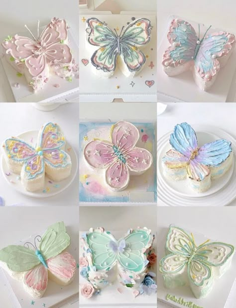 Butterfly Birthday Cake, Blue Birthday Cake, Tårta Design, Butterfly Birthday Cakes, Vintage Birthday Cakes, Birthday Cake Decorating Ideas, Beautiful Cake Designs, Elegant Birthday Cakes, Simple Cake Designs