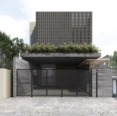 Dark Facade | Desain fasad, Rumah beton, Desain arsitektur House Facade Design Modern, Facade Design Modern, House Facade Design, Home Designs Exterior, Facade Material, Facade Architecture Design, Arch House, House Facade, Modern House Facades