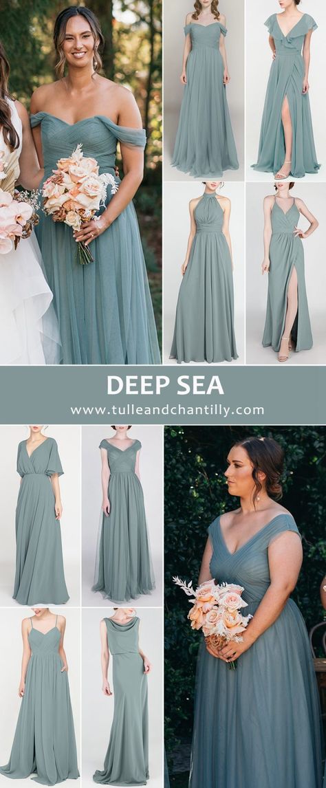 Deep Blue Green Bridesmaid Dresses, Summer 2023 Bridesmaid Dresses, Deep Sea Bridesmaid Dress, Deep Sea Wedding Color, Beach Wedding Party Attire Color Schemes, June Wedding Bridesmaid Dresses, Spring Bridesmaid Dresses Colors, September Bridesmaid Dresses, Summer Bridesmaid Dresses Short