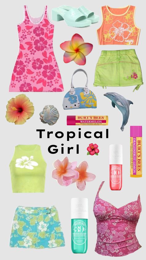 #myfirstshuffle Summer Barbie Outfits, Coconut Girl Outfits Y2k, Hibiscus Girl Outfits, Tropical Core Outfit, Tropical Summer Outfits, Gyaru Fashion Tropical, Coconut Girl Gyaru, Tropical Outfit Ideas, Gyaru Coconut Girl