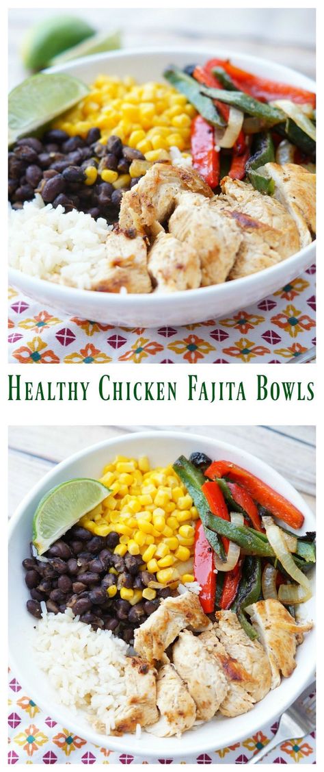 Chicken Peppers And Onions, Chicken Fajita Bowl, Chicken Peppers, Tex Mex Chicken, Beans And Corn, Fajita Bowls, Healthy Mexican, Chicken Fajita, Mexican Dinner