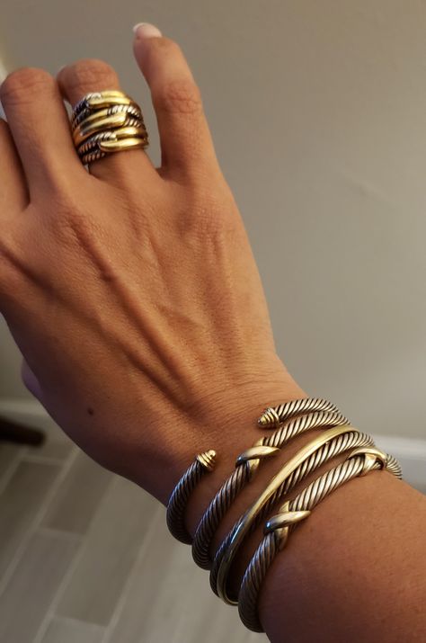 David Yurman Ring, David Yurman Bracelet, Luxury Jewelry Brands, Mixed Metal Jewelry, David Yurman Jewelry, Dope Jewelry, Classy Jewelry, Jewelry Lookbook, Stacked Jewelry