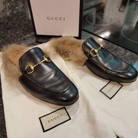 Gucci loafers with fur lining Gucci Loafers Fur, Gucci Fur Loafers, Fur Loafers, Gucci Loafers, Full Outfits, Gucci Mules, Loafers Men, Mule Shoe, Mint Condition