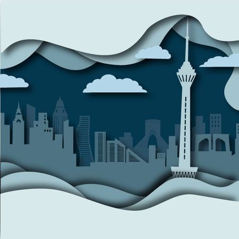 papercut out art illustration of TEHRAN by illustrator Tehran Illustration, Iphone And Watch, Yalda Night, Logo House, Paper Cutout Art, Paper City, Tehran Iran, Site Analysis, Architecture Illustration