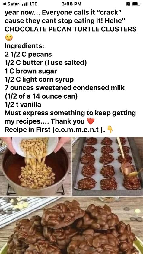 Pecan Turtles, Chocolate Pecan, Sweetened Condensed Milk, Condensed Milk, Sweet Snacks, Corn Syrup, Christmas Candy, Brown Sugar, Food To Make