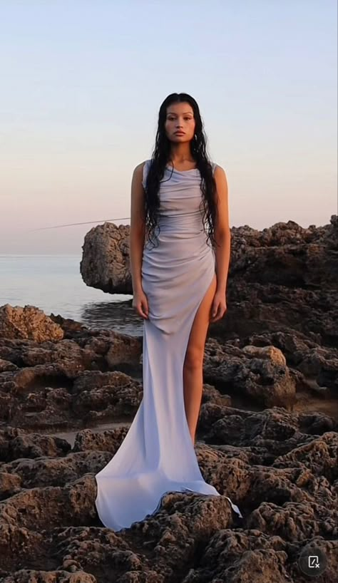 Mirror Palais elegant dress #fashion #dress Mirror Palais Three Million, Siren Dress Mermaid, Water Dress Aesthetic, Mermaid Fashion Aesthetic, Mirror Palais Aesthetic, Sirens Fashion, Y2k Photoshoot, Wet Look Dress, Coast Fashion