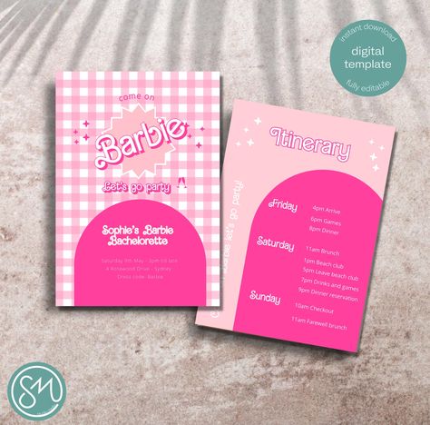 Barbie Bachelorette Party? We've Got You Covered - Eternity UK Barbie Bachelorette Invitations, Barbie Party Invite, Barbie Party Invitations, Barbie Invitation Template, Barbie Bachelorette Party, Barbie Invitation, Barbie Invitations, Bride Era, Barbie Bachelorette