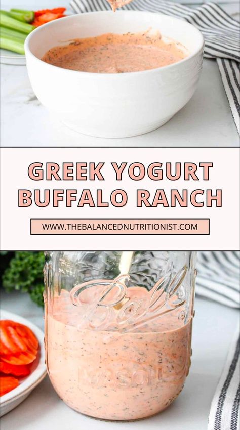 Discover how to make buffalo ranch sauce the easy and healthy way with Greek yogurt buffalo ranch. This homemade buffalo ranch recipe transforms traditional dips and dressings into a lighter, yet equally flavorful option. Perfect for those looking for a homemade buffalo ranch that doesn't compromise on taste. Simple steps and wholesome ingredients combine to create a deliciously tangy and spicy sauce, ideal for salads, wings, and snacks. Yogurt Ranch Dressing Recipe, Buffalo Ranch Sauce, Greek Yogurt Dipping Sauce, Buffalo Ranch Dressing, Buffalo Ranch Dip, Buffalo Sauce Recipe, Yogurt Ranch Dressing, Ranch Sauce, Homemade Buffalo Sauce