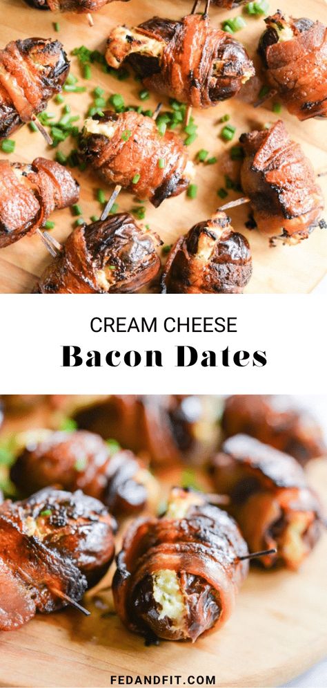 With a dairy-free option, these Cream Cheese Bacon Dates are an incredibly easy, simple, and delicious appetizer to serve up at your next Holiday party. Dates With Cream Cheese, Bacon Wrapped Stuffed Dates, Bacon Dates, Dairy Free Appetizers, Wrapped Dates, Cream Cheese Appetizer, Paleo Appetizers, Stuffed Dates, Dairy Free Cream Cheese