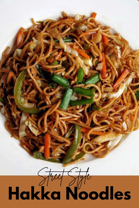 Super Easy Street Style Hakka Noodles Recipe. It is also commonly called the Indian street chowmien. It is a very easy to make recipe yet very very tasty one of favorite Friday night dinner. Add more vegetables and protein to make it healthy for kids and toddlers. Do try this recipe and let me know did you enjoy it as much as I did. Indian Hakka Noodles Recipe, Indian Noodles Recipe, Street Style Noodles, Easy Indian Dinner Recipes, Homemade Indian Food, Indian Noodles, Chinese Pasta, Chowmein Recipe, Veg Noodles Recipe