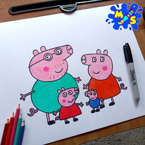 Cool Heart Drawings, Heart Drawings, Kids Routine, Kids Routine Chart, Easy Cartoon, Cartoon Art Drawing, Peppa Pig Family, Pig Design, Pig Family