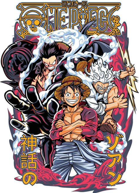 One piece 002 Monkey D Luffy Gear 5, One Piece Theme, One Piece Monkey D Luffy, One Piece Tattoos, One Piece Shirt, Luffy Gear 5, Tshirt Printing Design, Gear 5, Anime Tshirt