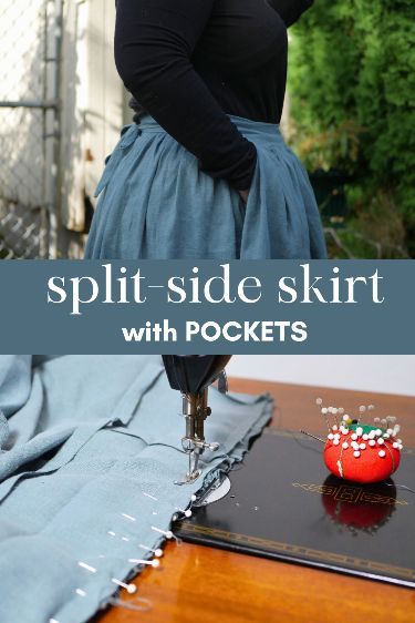 Follow along and see how I sewed a linen split-side skirt, the perfect customizable skirt for everyday, cottagecore, historybounding, and more! Split Side Skirt, Vintage Skirt Pattern, Sewing Patterns Skirt, Skirt Pattern Free, Skirt With Split, Look Boho Chic, Skirt Patterns, Pocket Skirt, Sewing Projects Clothes