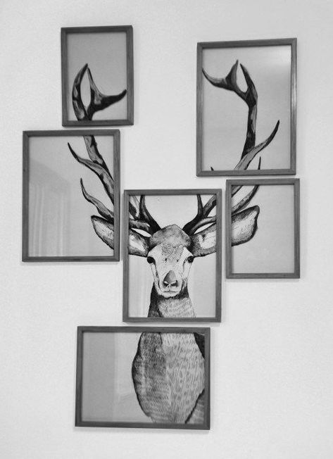 gallery wall deer. multiple frames, one images divided Foto Tips, Hang On, Decor Rustic, Antlers, Diy Art, Home Deco, The Wall, Sake, Art Projects