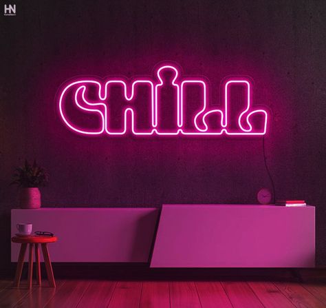 Neon Technology, Bedroom Neon Sign, Bedroom Neon, Neon Sign Wall, Chill Zone, Vaporwave Wallpaper, Nightclub Design, Neon Wall Signs, Neon Moon