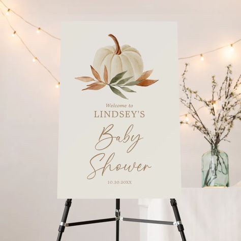 Watercolor Pumpkin, Floral Signs, Rustic Pumpkin, Pumpkin Autumn, Baby Black, Welcome Sign Template, Shower Welcome Sign, Shower Themes, Baby Shower Pumpkin