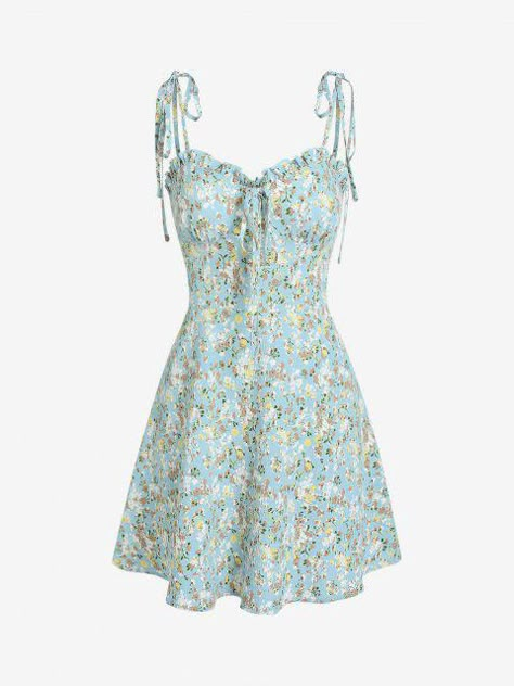 ZAFUL Tiny Floral Tie Shoulder Frilled Bustier Mini Dress - Light Blue S Bustier Mini Dress, Tie Pattern, Floral Fit, Short Styles, Sequin Mini Dress, Floral Tie, Pretty Dresses, Cute Dresses, Plus Size Dresses