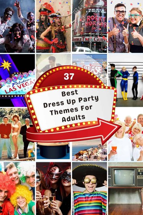 Check out all these great ideas for dress up party themes for adults. Throwing an adult dress up party is a great way to be sure your party is a hit and your friends all have a good time. Best Costume Party Themes, Dress Up Party Ideas For Adults, Group Party Themes, Costume Party Themes For Adults, Theme Dress Up Party Ideas, Party Themes For Adults Dress Up, Adult Costume Party Themes, Costume Themed Party Ideas For Adults, Dress Up Themes For Adults