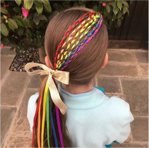 Rainbow Braids, Girl Hair Dos, Wacky Hair Days, Going Out Hairstyles, Wacky Hair, Irish Pride, Crazy Hair Day At School, Easter Hair Bow, Crazy Hair Days