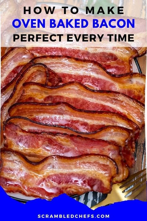 Check out the easiest oven baked bacon recipe you will ever find! This amazing way to make your favorite bacon is far superior than pan-frying! #Bacon #BaconLover #BakedBacon #OvenBakedBacon #ScrambledChefs Oven Fried Bacon, Oven Bacon, Making Bacon, Fried Bacon, Oven Baked Bacon, Homemade Soups, Bacon In The Oven, Easy Bacon, Bacon Recipe