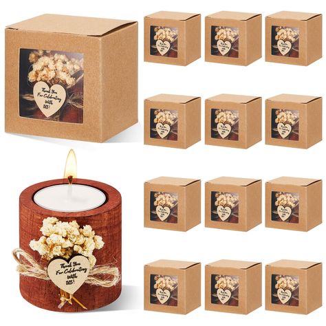 PRICES MAY VARY. Package Includes: wooden tealight candle holder set package includes wooden cylinder, board with blessings, dried flowers, candles, transparent box and ribbon, is a complete and delicate gift, we believe you and your friends will love it; Product packaging refers to the packaging effect in the first picture Party Decoration: the cute candle holders gifts are suitable as a decorative table centerpiece for your everyday home decor, birthday, holiday decor, baby shower or wedding d Guest Gifts Wedding, Sympathy Candle, Candle Bridal Shower Favors, Country Wedding Favors, Cylinder Candles, Party Favors Wedding, Candles Wedding, Candle Gifts, Wedding Favors Fall