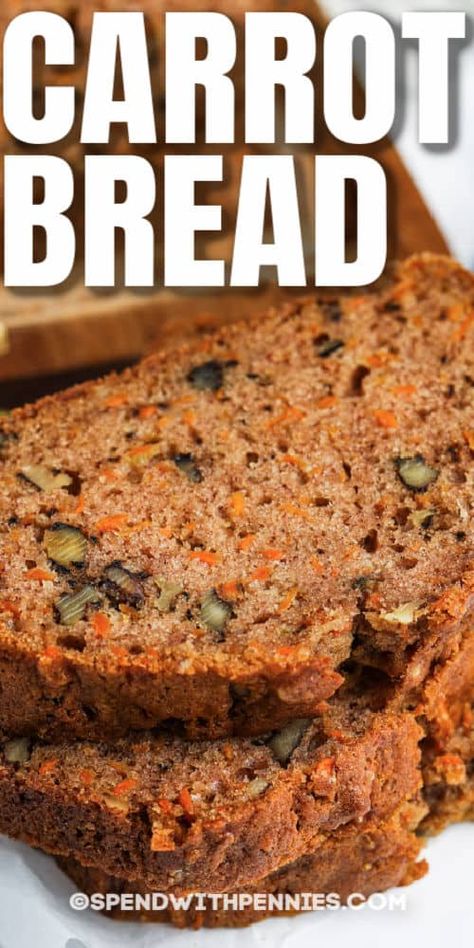 Carrot Bread Recipe, Carrot Loaf, Easy Quick Bread, Carrot Bread, Pumpkin Bread Easy, Shredded Carrots, Recipe Breakfast, School Snack, Carrot Recipes