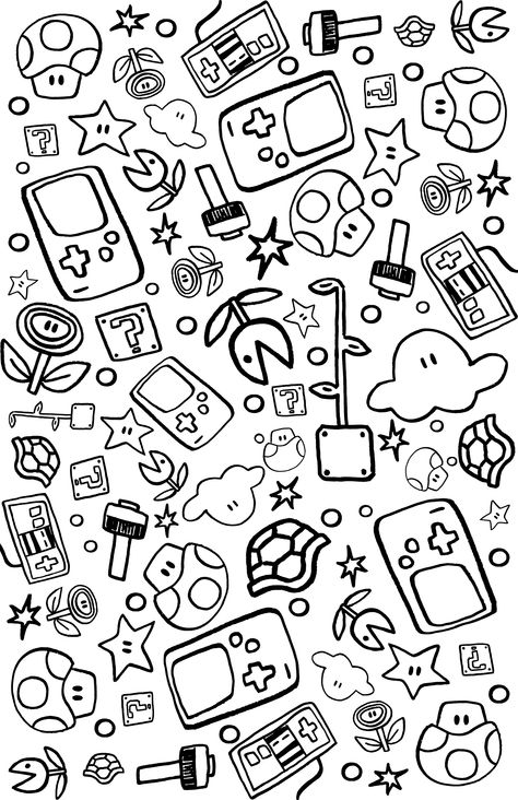 Nintendo Doodle Art, Nintendo Drawings Easy, Nintendo Art Drawing, Nintendo Doodles, Doodle Art Color, Cute Easy Doodles Simple, Fun Doodles To Draw, Nintendo Drawings, Abstract Tattoo Ideas