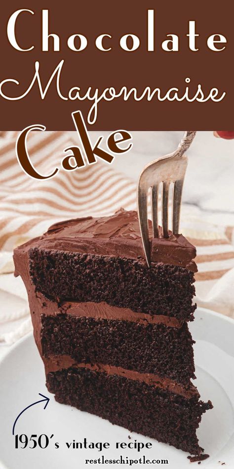 A slice of cake with a fork in it. Chocolate Mayonnaise Cake Recipe, Mayonnaise Cake Recipe, Mocha Buttercream Frosting, Mocha Buttercream, Easy Dessert Ideas, Mayonnaise Cake, Chocolate Mayonnaise Cake, Homemade Chocolate Cake, Cake Recipes From Scratch