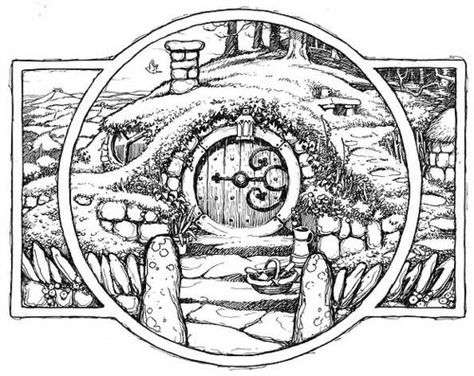 Illustrations for The Hobbit, by David Wyatt - Album on Imgur Casa Do Hobbit, Hobbit Tattoo, Tolkien Tattoo, Hole Drawing, Lord Of The Rings Tattoo, Hobbit Door, Casa Hobbit, Hobbit Art, Lotr Art