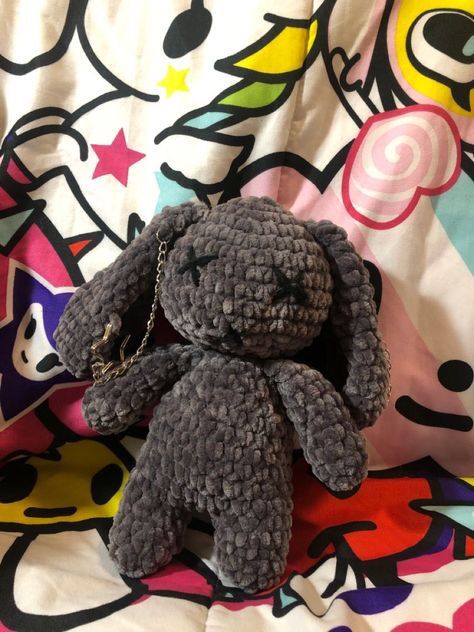 Crochet Bat Amigurumi Free Pattern, Goth Crochet Knitting & Tools, Crochet Ideas Alt, Dark Crochet Patterns, Punk Plushies, Crochet Ideas Boyfriend, Weird Crochet Plushies, Grey Yarn Crochet Ideas, Goth Crochet Plushies