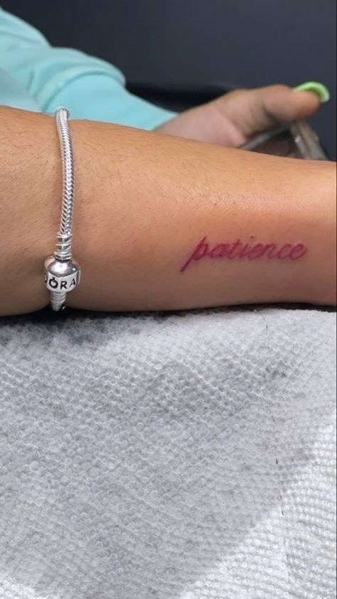 Word Tattoos On Arm, Patience Tattoo, Stomach Tattoos Women, Cute Simple Tattoos, Henna Inspired Tattoos, Hand Tattoos For Girls, Cute Hand Tattoos, Pretty Hand Tattoos